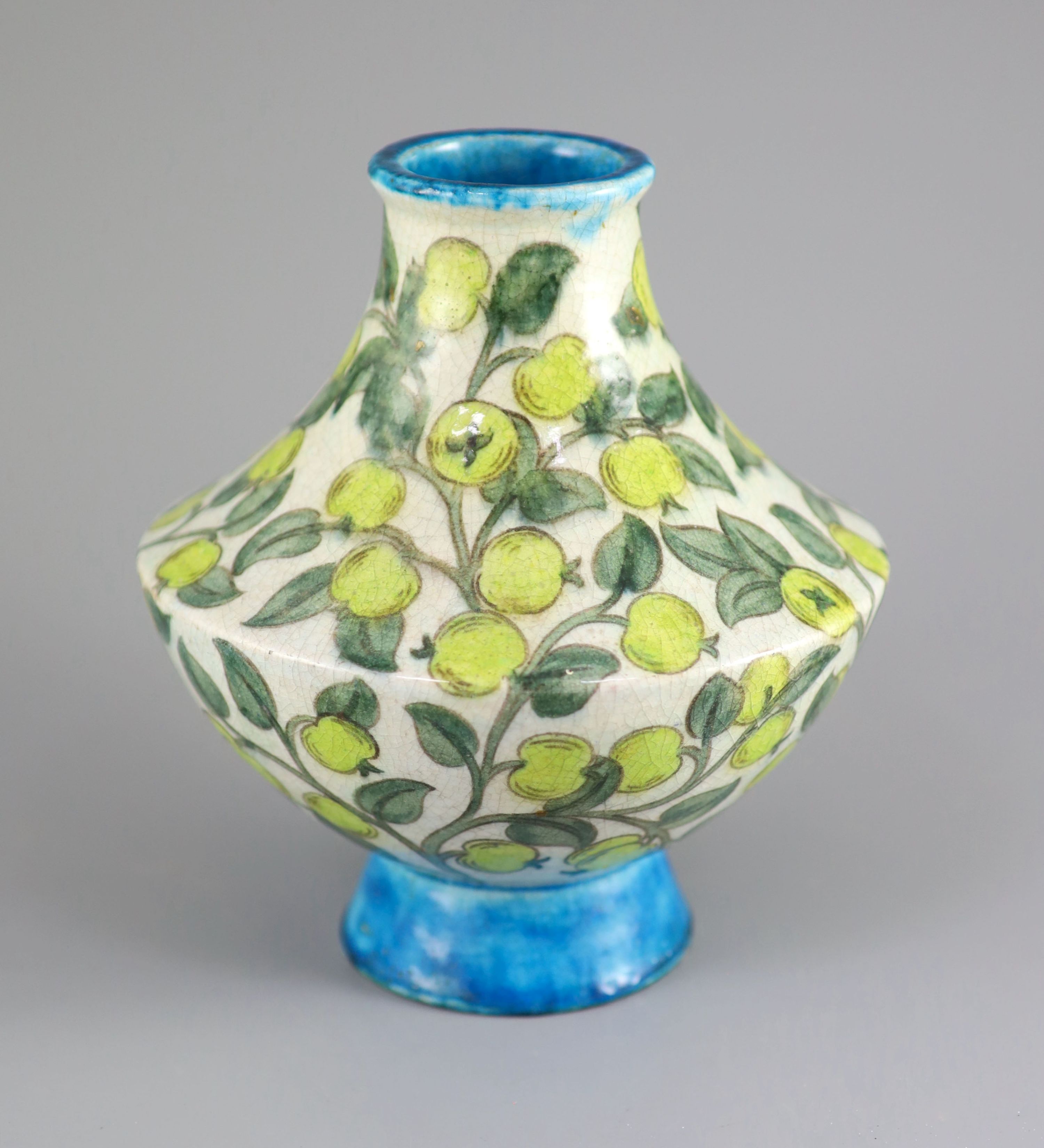 A William de Morgan tin glazed earthenware vase, early Fulham period, c.1890, 20cm high, small foot chips